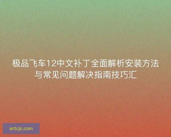 极品飞车12中文补丁全面解析安装方法与常见问题解决指南技巧汇