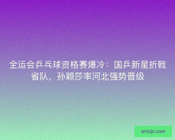 全运会乒乓球资格赛爆冷：国乒新星折戟省队，孙颖莎率河北强势晋级